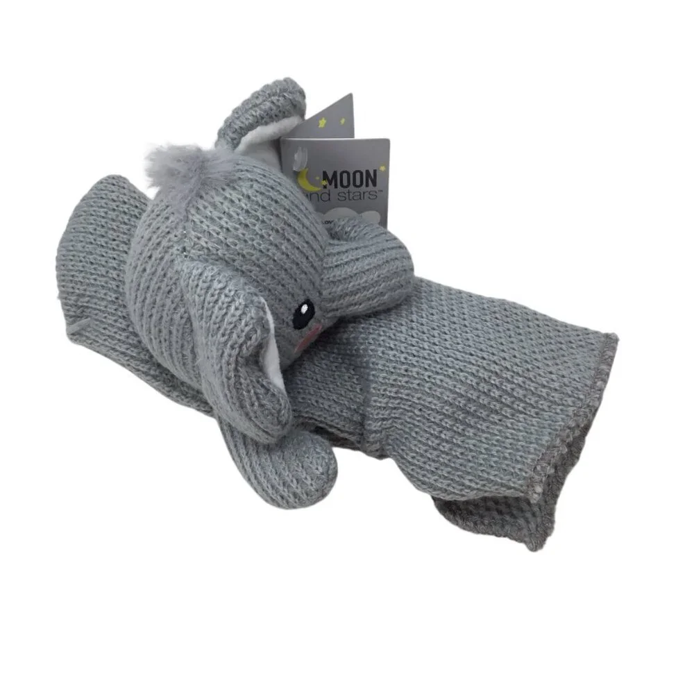 Moon and Stars Elephant NWT Lovey Security Blanket Gray Knit Plush